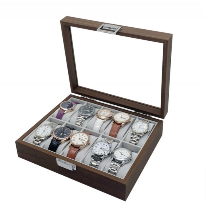 Szkatułka na 10 zegarków, etui, organizer zamykany ze szkłem 26x21cm PDMDF05