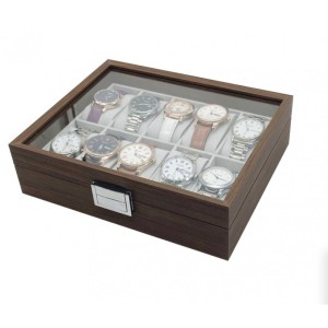 Szkatułka na 10 zegarków, etui, organizer zamykany ze szkłem 26x21cm PDMDF05
