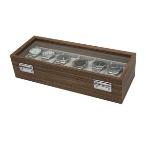 Szkatułka na 6 zegarków, etui, organizer zamykany ze szkłem 31x12x7,5cm PDMDF04