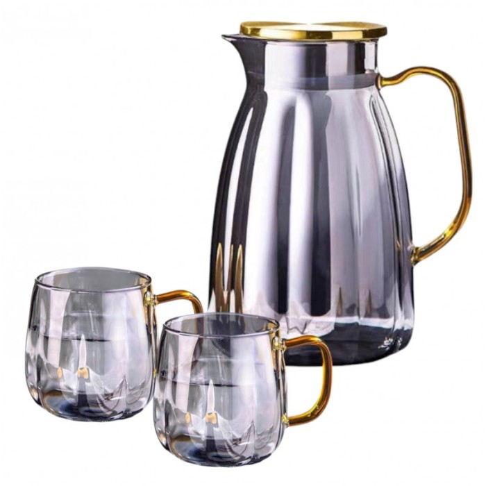 Zestaw- dzbanek 1600ml z falowanymi ściankami z pokrywką + 2 szklanki 350ml- DZ07