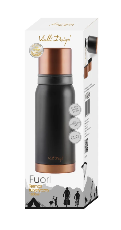 Vialli Design, termos turystyczny z 2 kubkami1l FUORI czarny Rose Gold