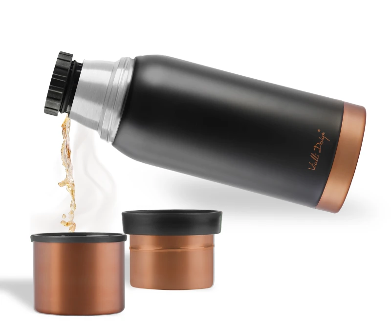 Vialli Design, termos turystyczny z 2 kubkami1l FUORI czarny Rose Gold