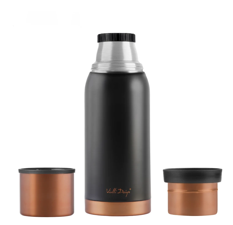 Vialli Design, termos turystyczny z 2 kubkami1l FUORI czarny Rose Gold