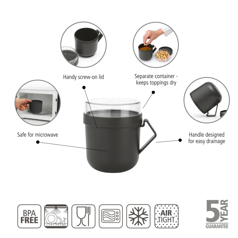 Brabantia, kubek na zupę 600ml - Make & Take, dark grey