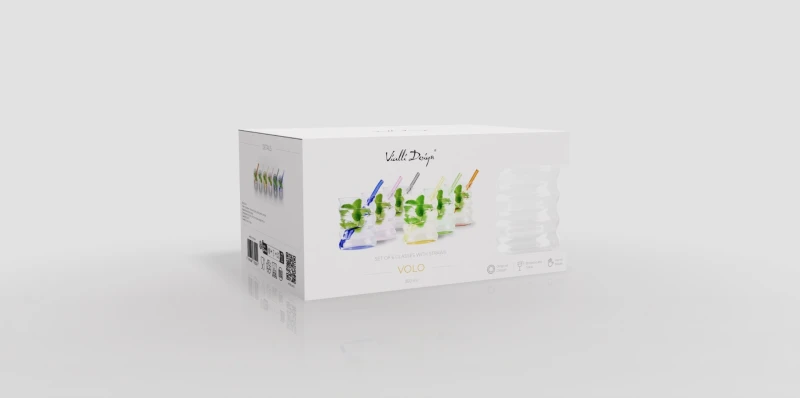 Vialli Design, zestaw 6 szklanek z kolorowym dnem 350 ml ze słomkami Volo 32224