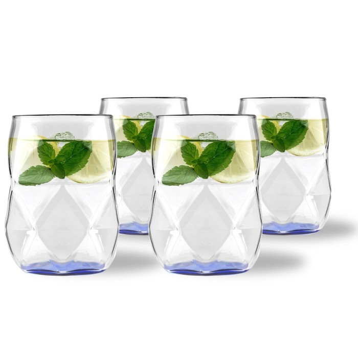 Vialli Design, komplet 4 szklanek z niebieskim dnem 450 ml Geo Fondo Blue