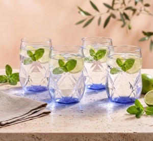 Vialli Design, komplet 4 szklanek z niebieskim dnem 450 ml Geo Fondo Blue