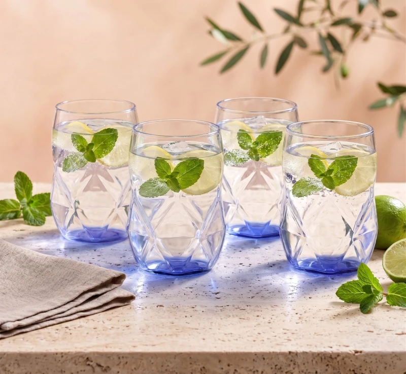 Vialli Design, komplet 4 szklanek z niebieskim dnem 450 ml Geo Fondo Blue
