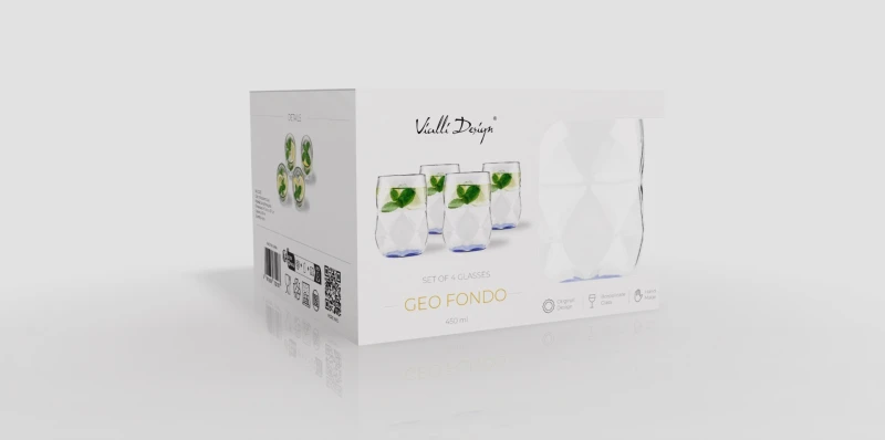 Vialli Design, komplet 4 szklanek z niebieskim dnem 450 ml Geo Fondo Blue