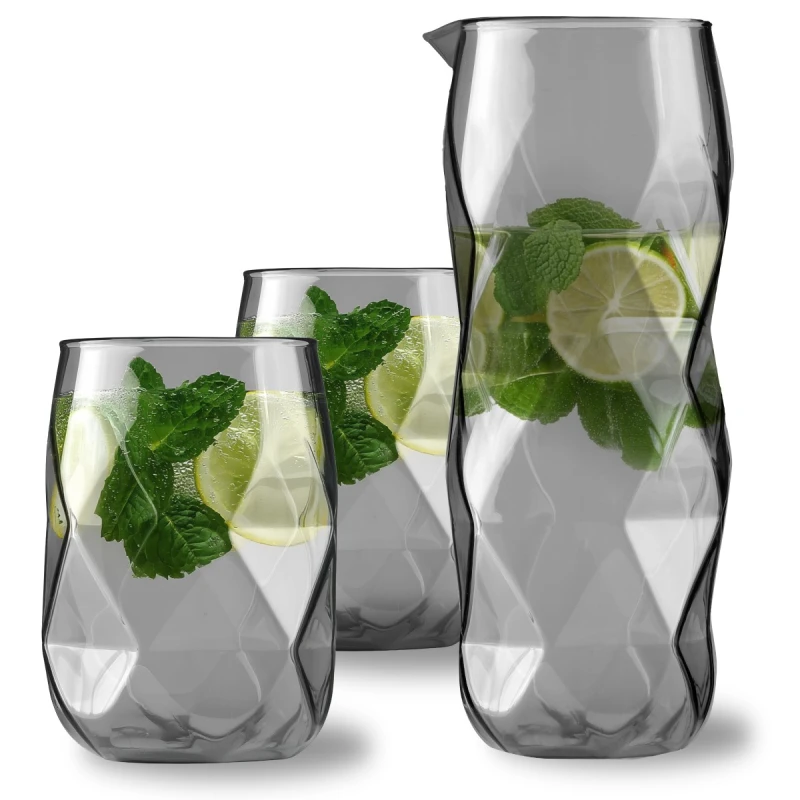 Vialli Design, zestaw 3 el. karafka 1000 ml i 2 szklanki 450 ml szare Geo Graphite