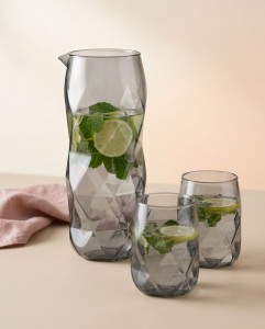Vialli Design, zestaw 3 el. karafka 1000 ml i 2 szklanki 450 ml szare Geo Graphite