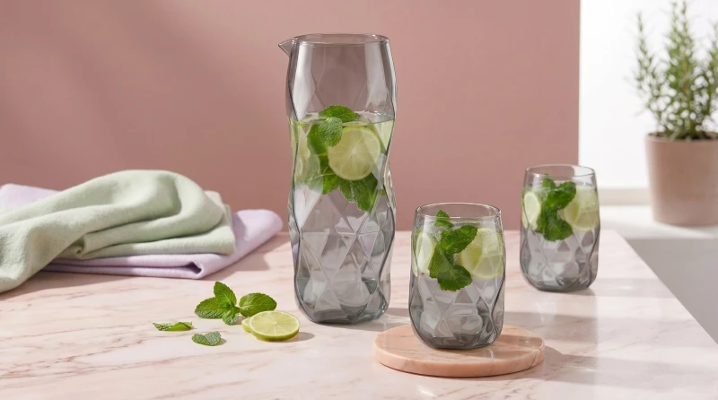 Vialli Design, zestaw 3 el. karafka 1000 ml i 2 szklanki 450 ml szare Geo Graphite