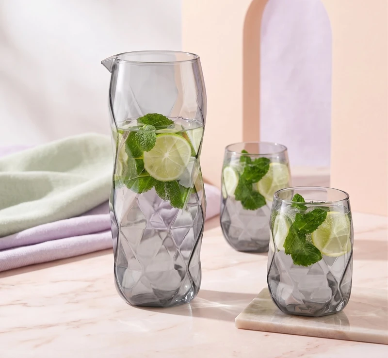 Vialli Design, zestaw 3 el. karafka 1000 ml i 2 szklanki 450 ml szare Geo Graphite