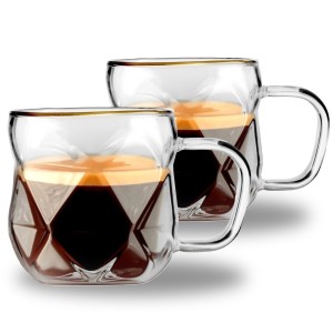 Vialli Design, komplet 2 filiżanki do espresso 120 ml ze złotym rantem Geo Gold