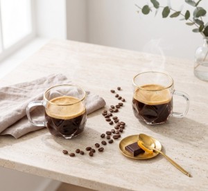Vialli Design, komplet 2 filiżanki do espresso 120 ml ze złotym rantem Geo Gold
