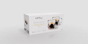 Vialli Design, komplet 2 filiżanki do espresso 120 ml ze złotym rantem Geo Gold
