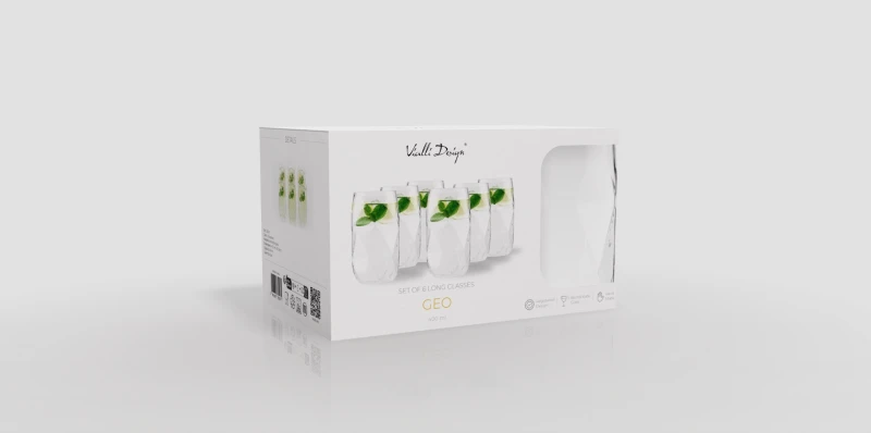 Vialli Design, komplet 6 szklanek wysokich 400 ml Geo