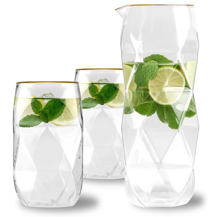 Vialli Design, zestaw 3 el. karafka 1000 ml i 2 szklanki wysokie 400 ml ze złotym rantem Geo Gold
