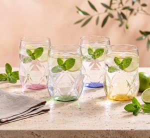 Vialli Design, komplet 4 szklanek z żółtym dnem 450 ml Geo Fondo Yellow