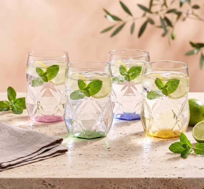 Vialli Design, komplet 4 szklanek z żółtym dnem 450 ml Geo Fondo Yellow