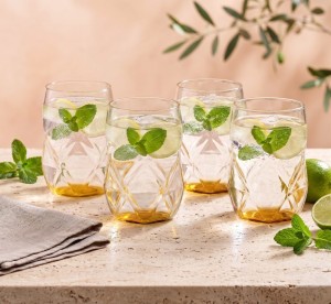 Vialli Design, komplet 4 szklanek z żółtym dnem 450 ml Geo Fondo Yellow