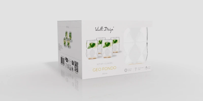 Vialli Design, komplet 4 szklanek z żółtym dnem 450 ml Geo Fondo Yellow