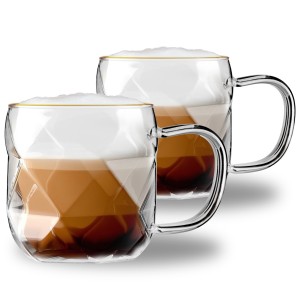 Vialli Design, komplet 2 filiżanki 350 ml ze złotym rantem Geo Gold