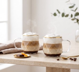 Vialli Design, komplet 2 filiżanki 350 ml ze złotym rantem Geo Gold