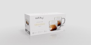 Vialli Design, komplet 2 filiżanki 350 ml ze złotym rantem Geo Gold