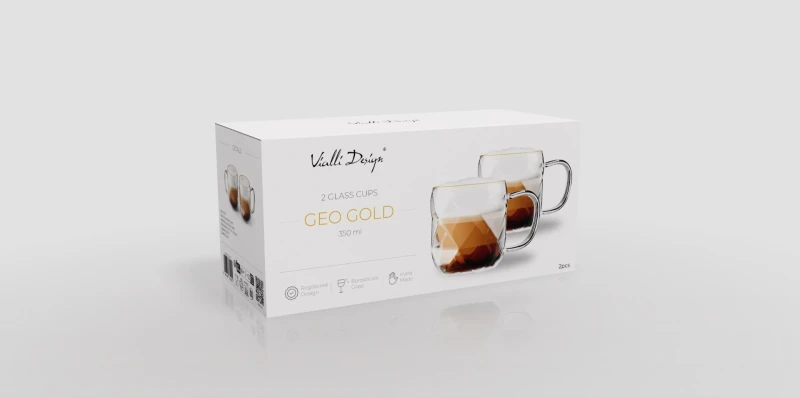 Vialli Design, komplet 2 filiżanki 350 ml ze złotym rantem Geo Gold