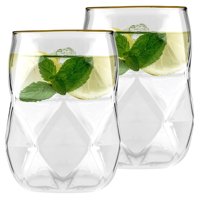 Vialli Design, komplet 2 szklanki 450 ml ze złotym rantem Geo Gold