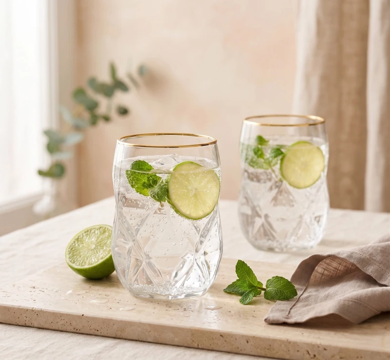 Vialli Design, komplet 2 szklanki 450 ml ze złotym rantem Geo Gold