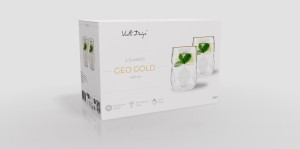 Vialli Design, komplet 2 szklanki 450 ml ze złotym rantem Geo Gold