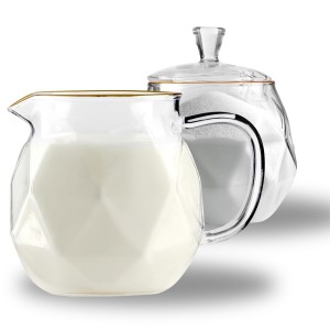 Vialli Design, zestaw: cukierniczka 300 ml i mlecznik 300 ml ze złotym rantem Geo Gold