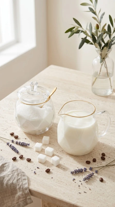 Vialli Design, zestaw: cukierniczka 300 ml i mlecznik 300 ml ze złotym rantem Geo Gold