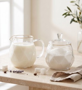 Vialli Design, zestaw: cukierniczka 300 ml i mlecznik 300 ml ze złotym rantem Geo Gold