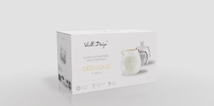 Vialli Design, zestaw: cukierniczka 300 ml i mlecznik 300 ml ze złotym rantem Geo Gold