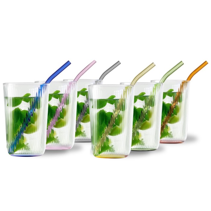 Vialli Design, zestaw 6 szklanek z kolorowym dnem 500 ml ze słomkami - VIBRA