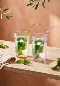 Vialli Design, zestaw 6 szklanek z kolorowym dnem 500 ml ze słomkami - VIBRA
