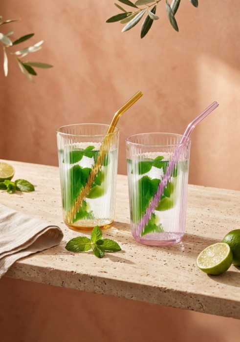 Vialli Design, zestaw 6 szklanek z kolorowym dnem 500 ml ze słomkami - VIBRA