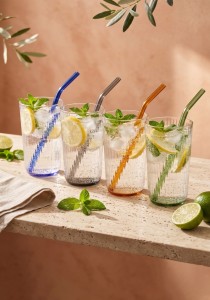 Vialli Design, zestaw 6 szklanek z kolorowym dnem 500 ml ze słomkami - VIBRA
