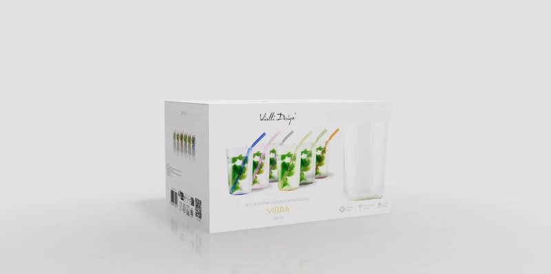 Vialli Design, zestaw 6 szklanek z kolorowym dnem 500 ml ze słomkami - VIBRA