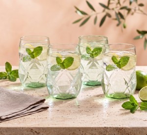 Vialli Design, komplet 4 szklanek z zielonym dnem 450 ml Geo Fondo Green