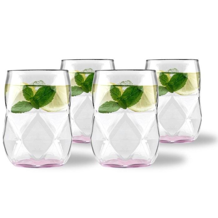 Vialli Design, komplet 4 szklanek z różowym dnem 450ml Geo Fondo Pink