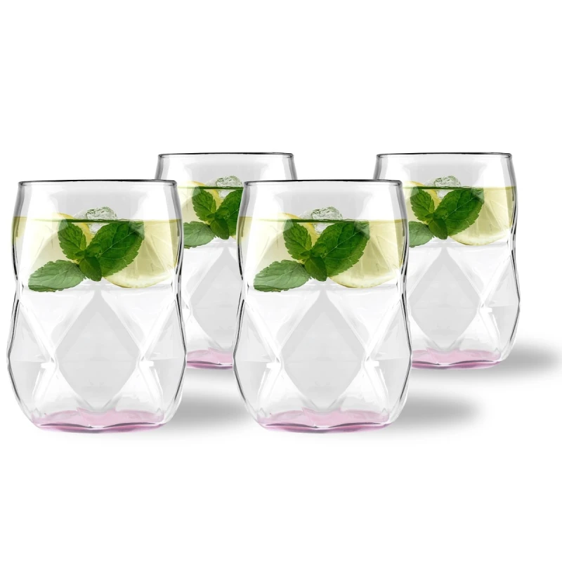 Vialli Design, komplet 4 szklanek z różowym dnem 450ml Geo Fondo Pink