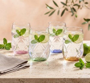 Vialli Design, komplet 4 szklanek z różowym dnem 450ml Geo Fondo Pink