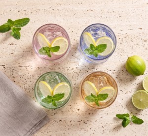 Vialli Design, komplet 4 szklanek z różowym dnem 450ml Geo Fondo Pink