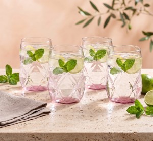 Vialli Design, komplet 4 szklanek z różowym dnem 450ml Geo Fondo Pink