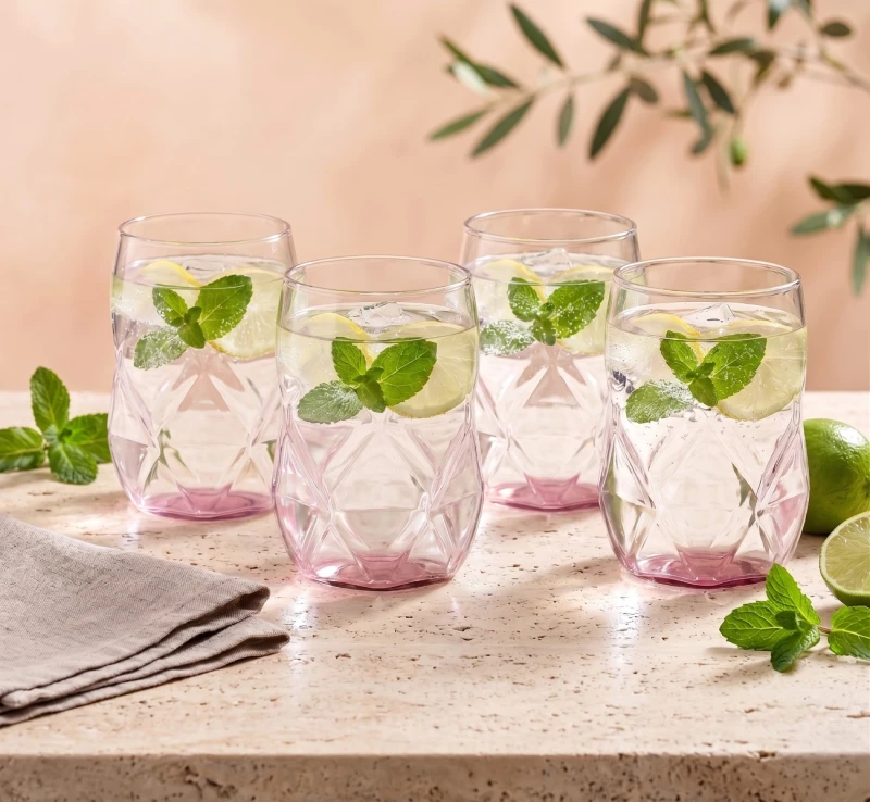Vialli Design, komplet 4 szklanek z różowym dnem 450ml Geo Fondo Pink