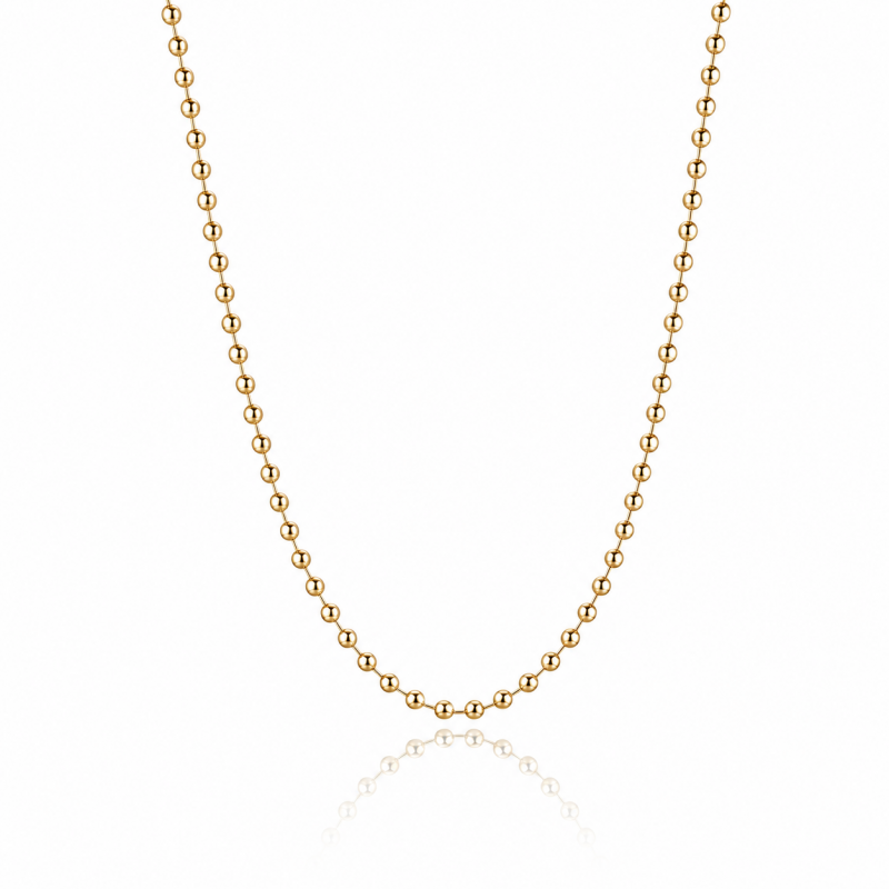 Naszyjnik stal szlachetna pozłacana 14k złotem, kuleczki 2mm